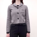 MIU MIU CROPPED HOUNDSTOOTH BLAZER WITH LOGO - SIZE 36