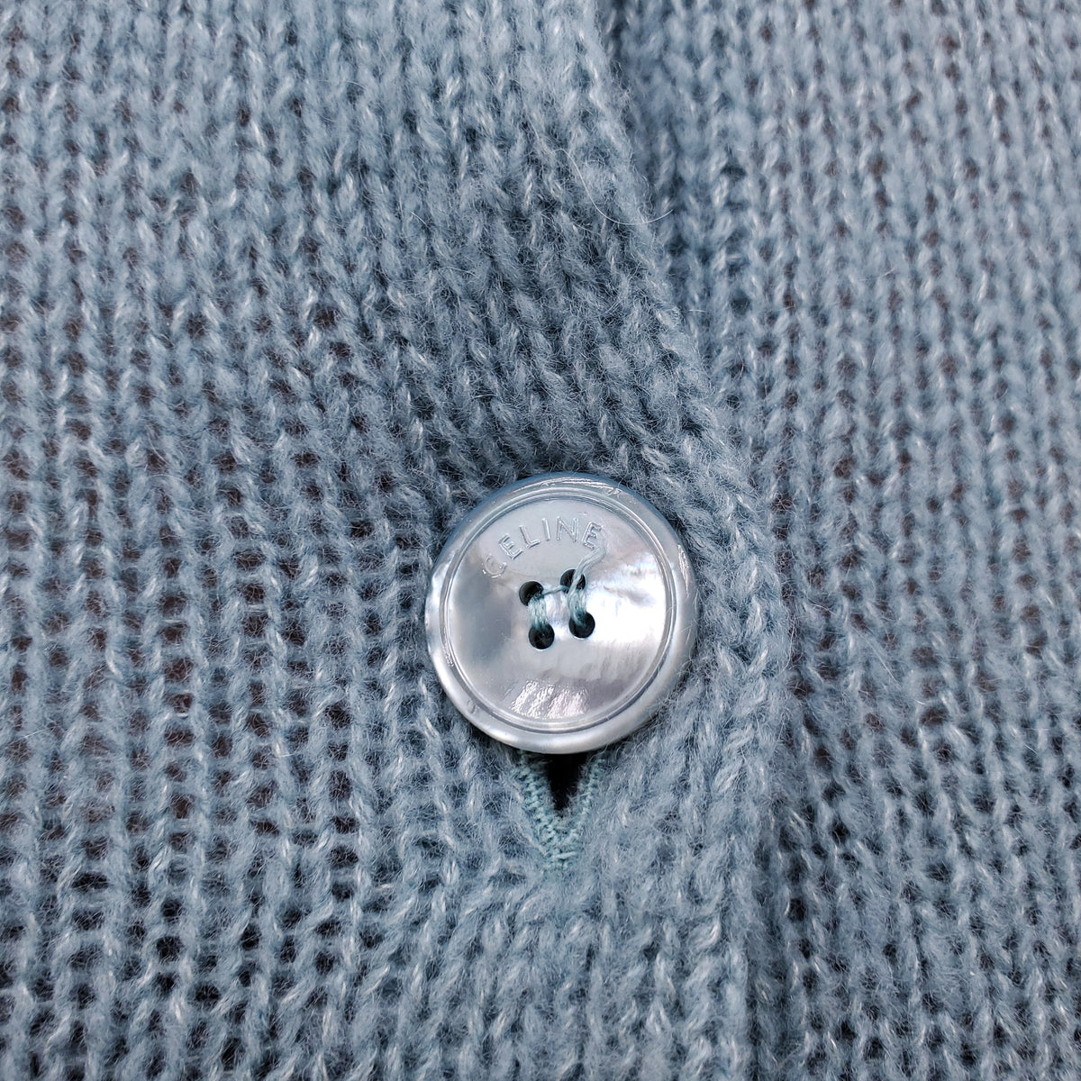 CELINE BLUE CASHMERE CARDIGAN WITH TRIOMPHE LOGO - SIZE XS