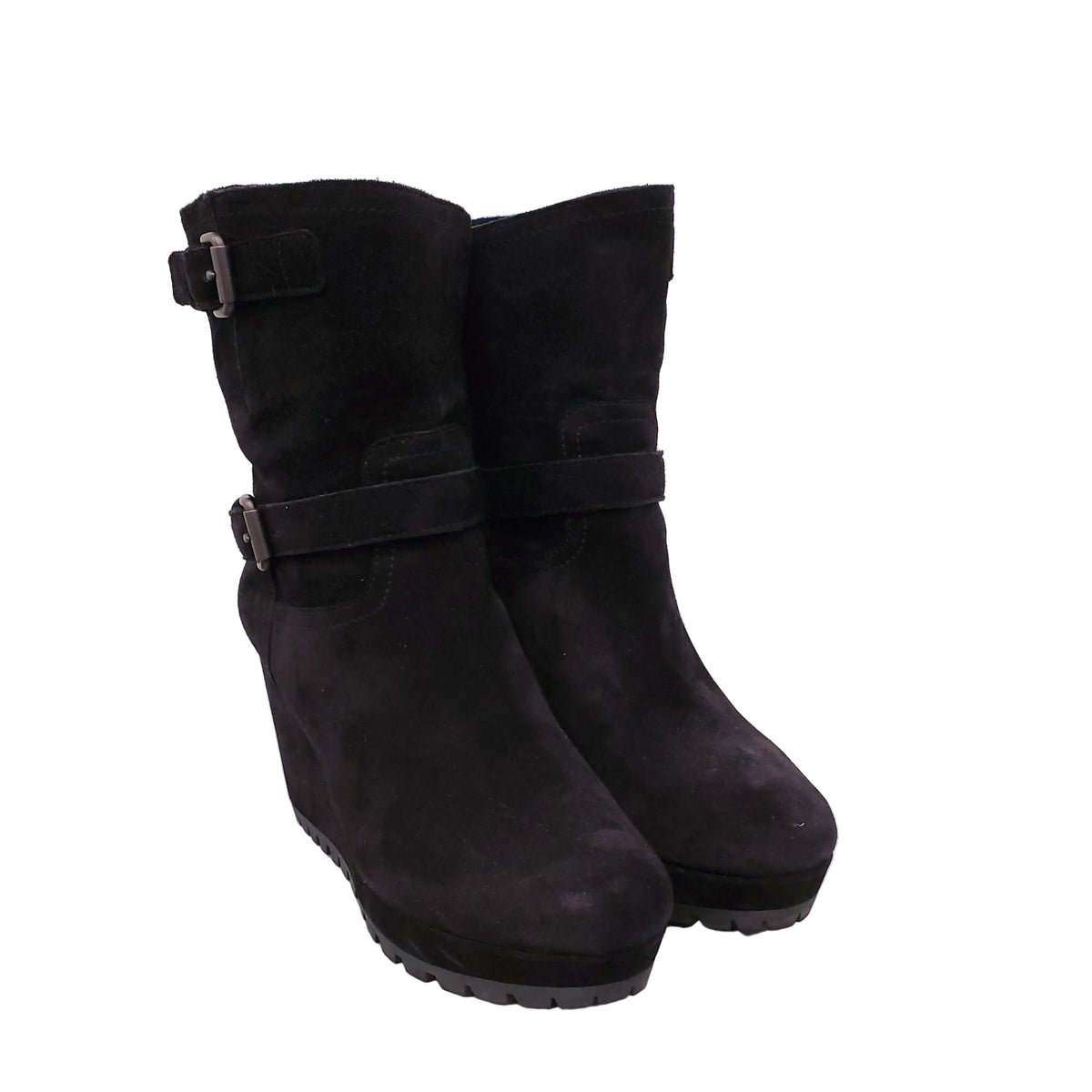 PRADA BLACK PLATFORM SUEDE HEELS - SIZE 38