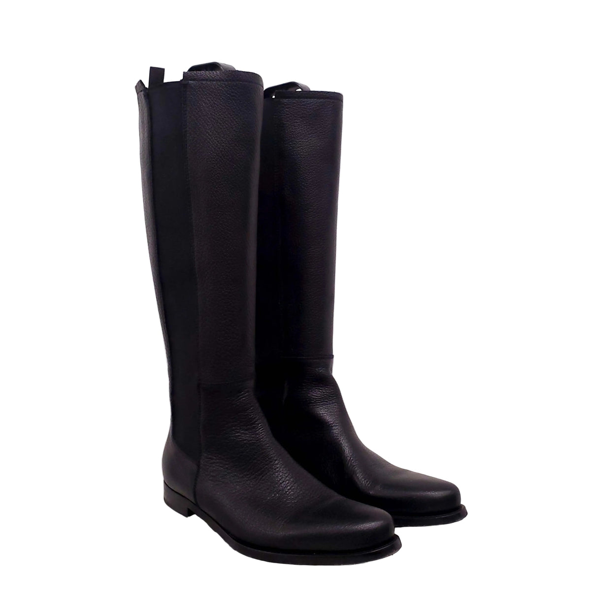 JIL SANDER BLACK LEATHER BOOTS WITH ELASTIC DETAIL - SIZE 39