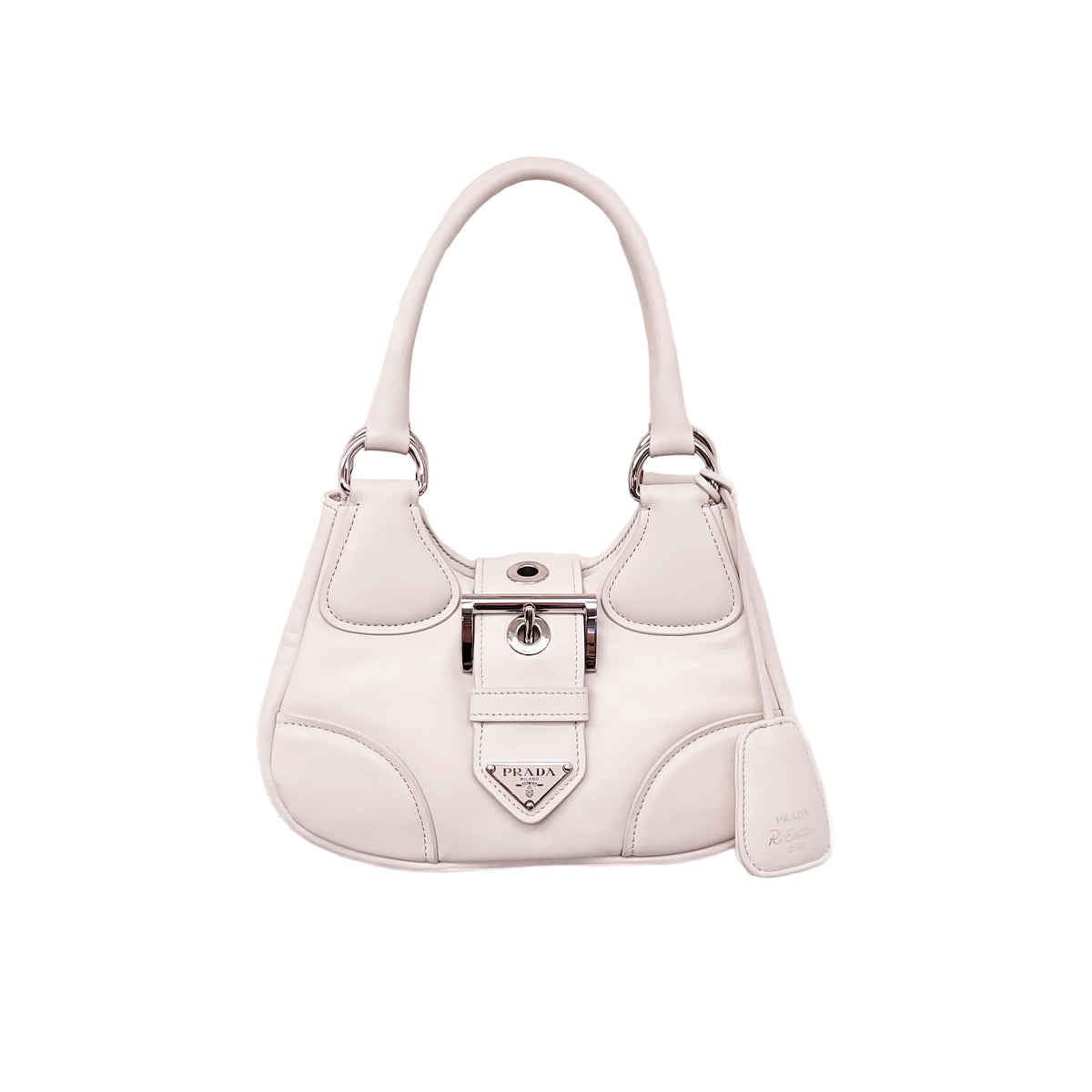 PRADA CREAM MOON PADDED LEATHER BAG