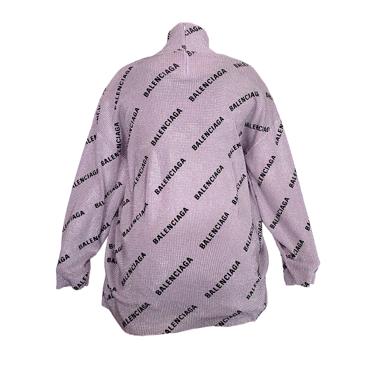 BALENCIAGA SILVER AND BLACK RHINESTONE LOGO TURTLENECK SWEATER - SIZE 2 (M)