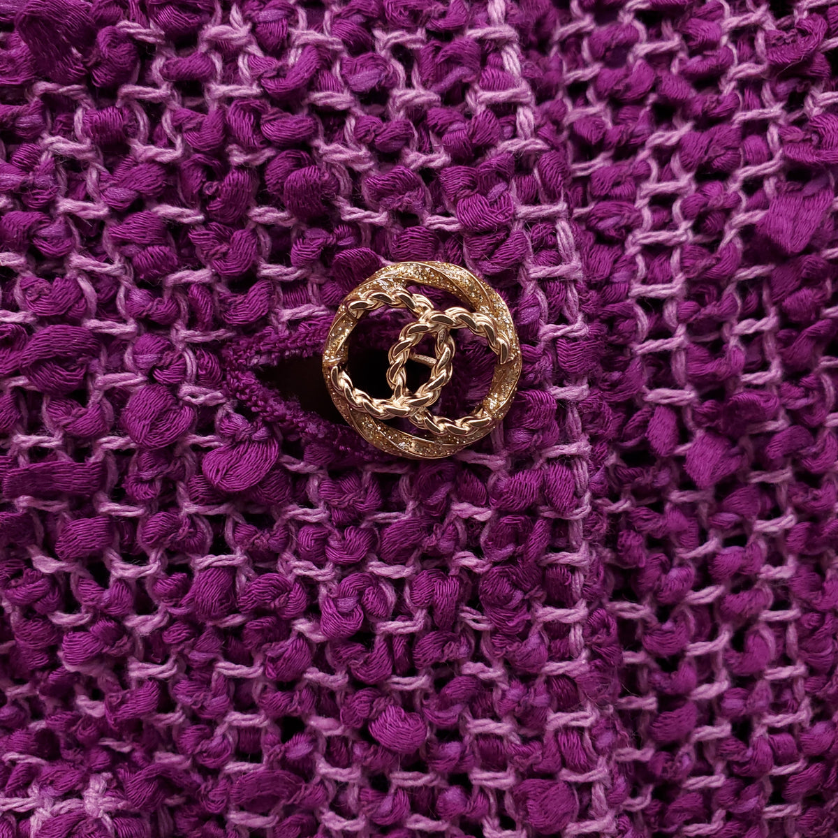 CHANEL PURPLE TWEED PATTERNED BLAZER - SIZE 34