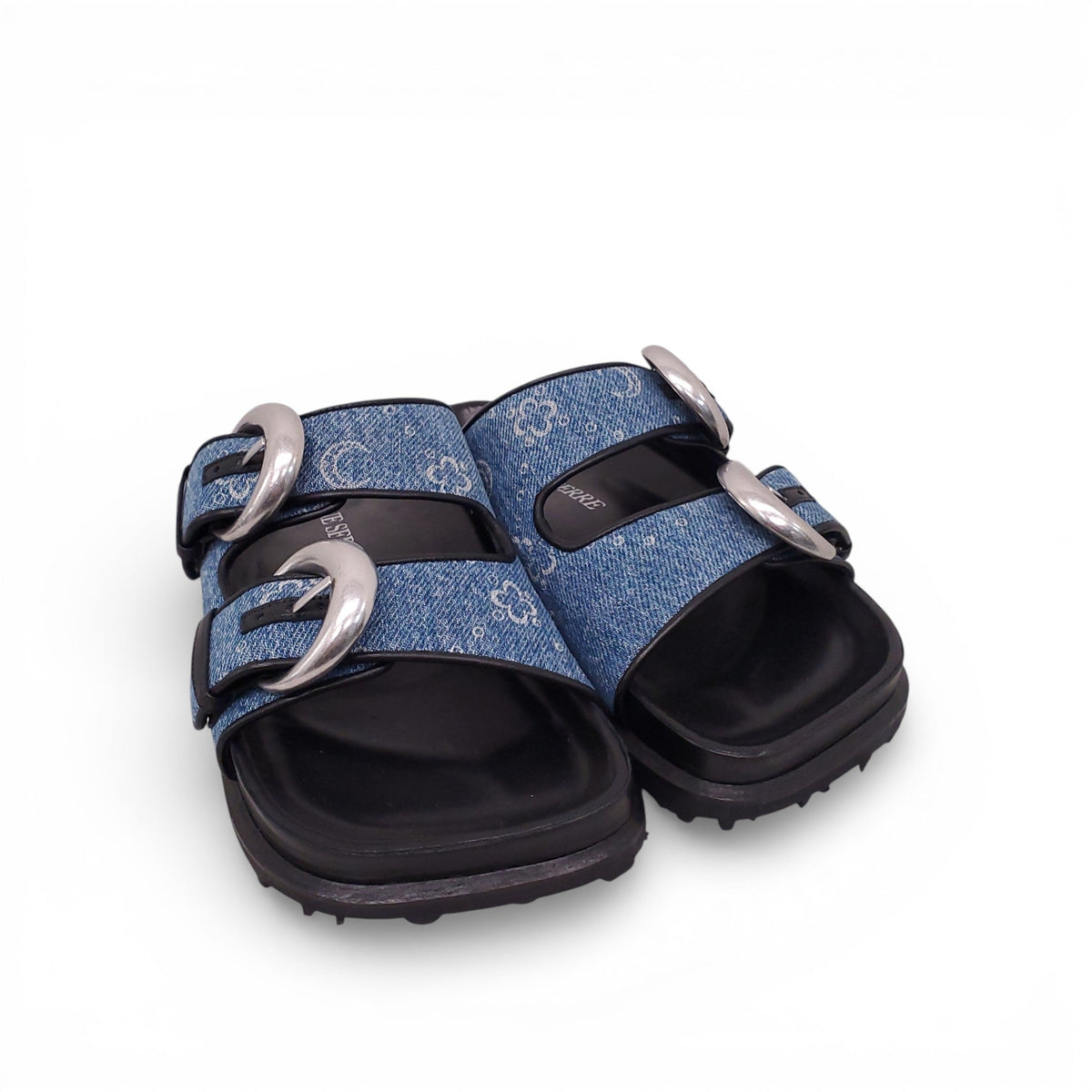 MARINE SERRE LOGO DENIM SANDALS - SIZE 37
