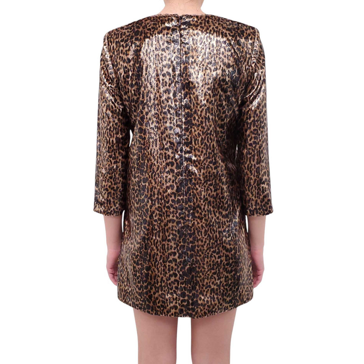 SAINT LAURENT METALLIC LEOPARD PRINT MINI DRESS - SIZE 36