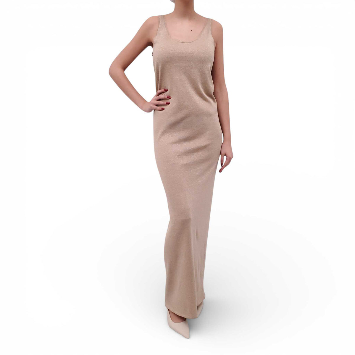 SAINT LAURENT METALLIC GOLD KNIT GOWN - SIZE S