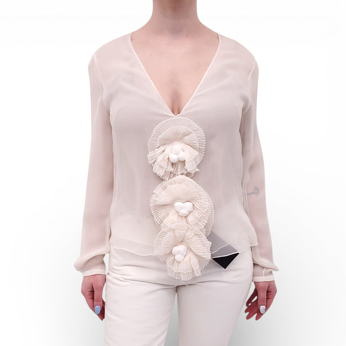 SAINT LAURENT RUNWAY SHEER SILK BLOUSE - SIZE 42