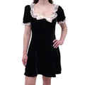 MIU MIU BLACK VELVET MINI DRESS WITH LACE AND BOW - SIZE 42