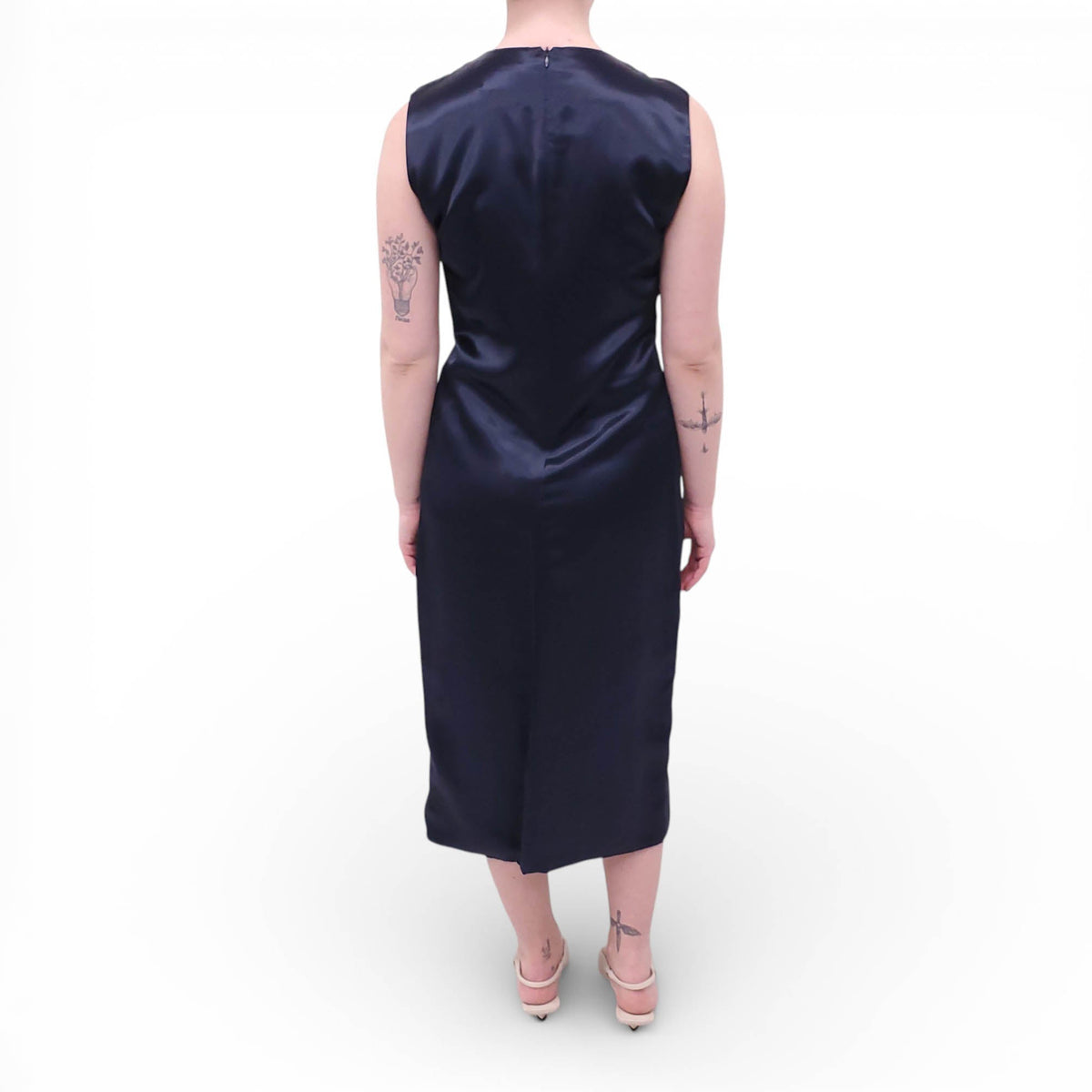 BOTTEGA VENETA NAVY SATIN DRESS - SIZE 42