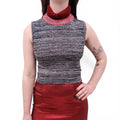 LOUIS VUITTON HEATHER GREY AND RED CROPPED SLEEVELESS TURTLENECK SWEATER - SIZE M