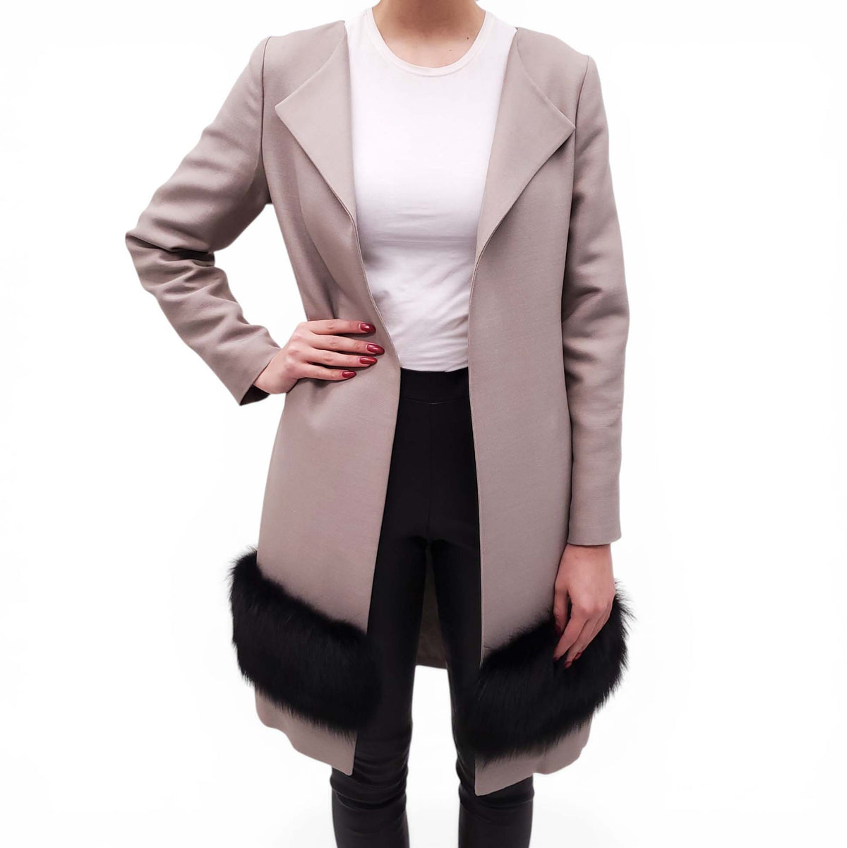 MARNI TAUPE COAT WITH MINK FUR - SIZE 40