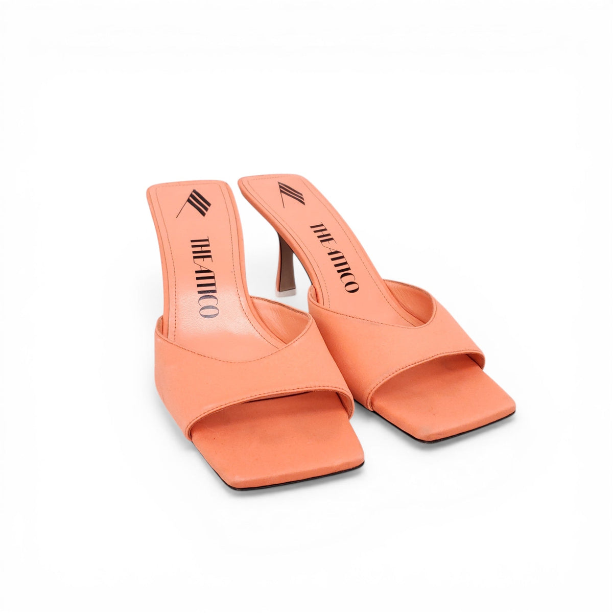 THE ATTICO ORANGE SATIN PEEP TOE MULES - SIZE 39