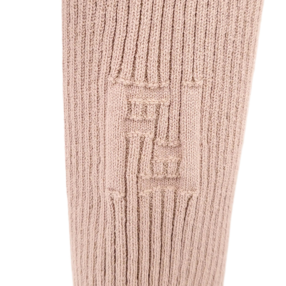 FENDI CAMEL RIBBED CARDIGAN WITH CUT OUT AND LOGO DETAIL - SIZE 36