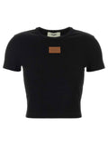 Fendi Women Lea Ribbed Logo-Patch T-Shirt