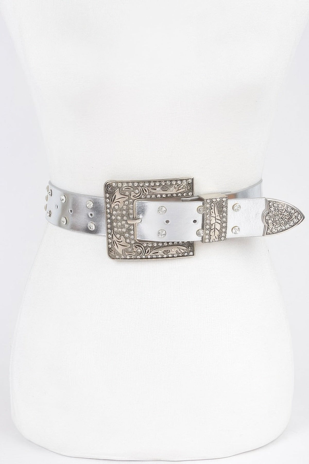 Rhinestone Buckle Metallic Plus Size Belt W/chain