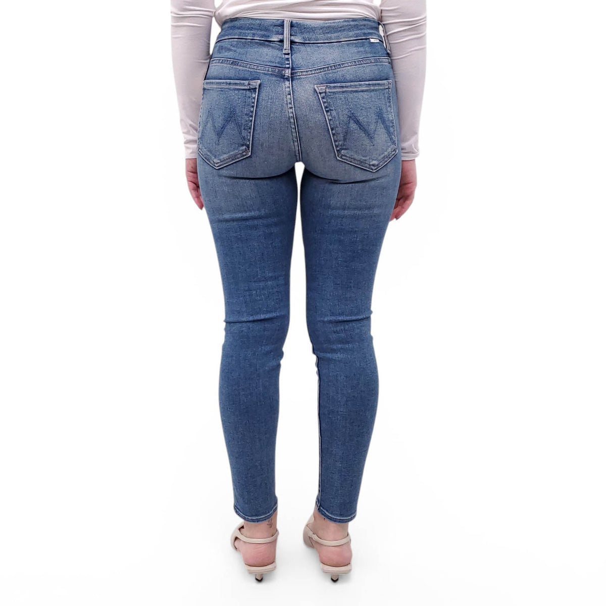 MOTHER MEDIUM BLUE 'HIGH WAISTED LOOKER ANKLE' SKINNY JEANS - SIZE 26