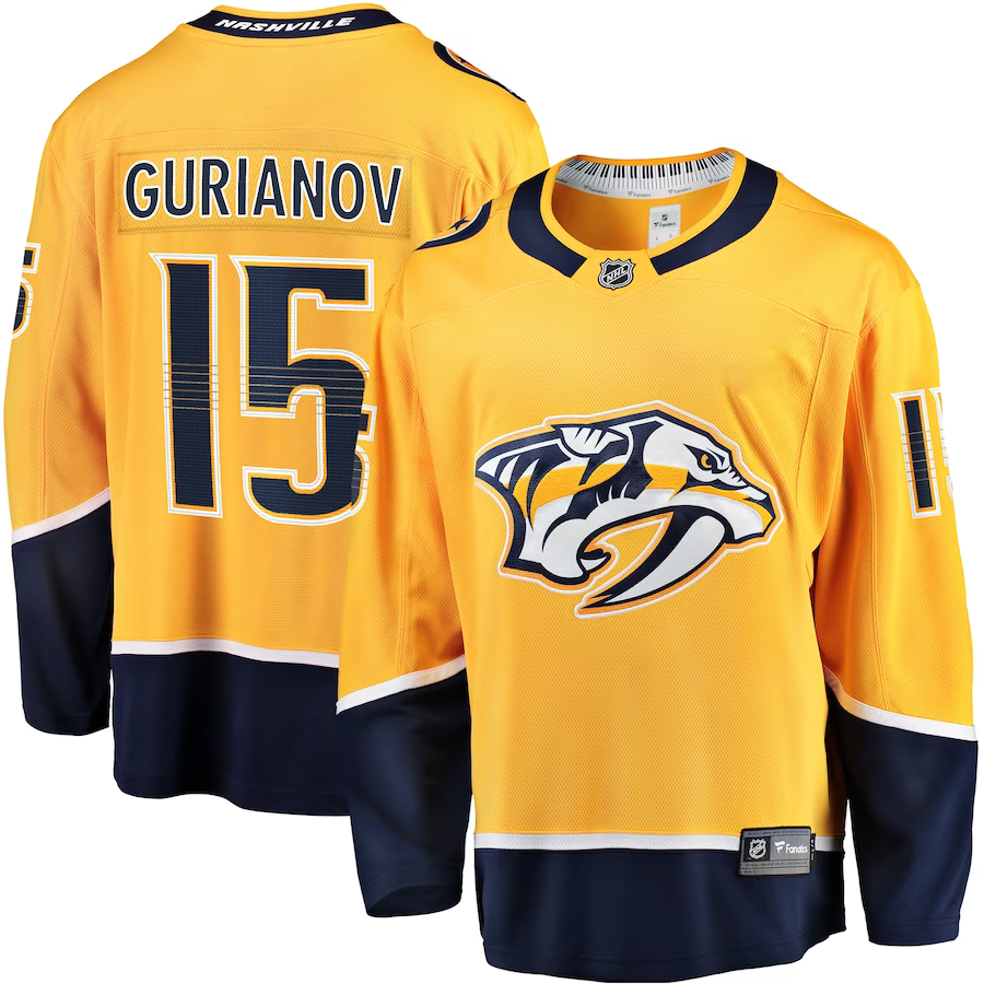 Men's Nashville Predators Denis Gurianov #15 Gold Home Breakaway jersey