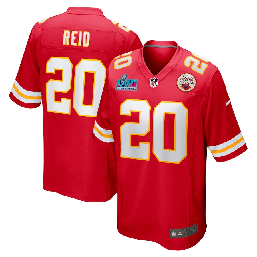 Men's Kansas City Chiefs Justin Reid #20 Red Super Bowl LVII Patch Game jersey