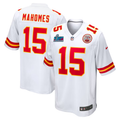Men's Kansas City Chiefs Patrick Mahomes #15 White Super Bowl LVII Patch Away Game jersey