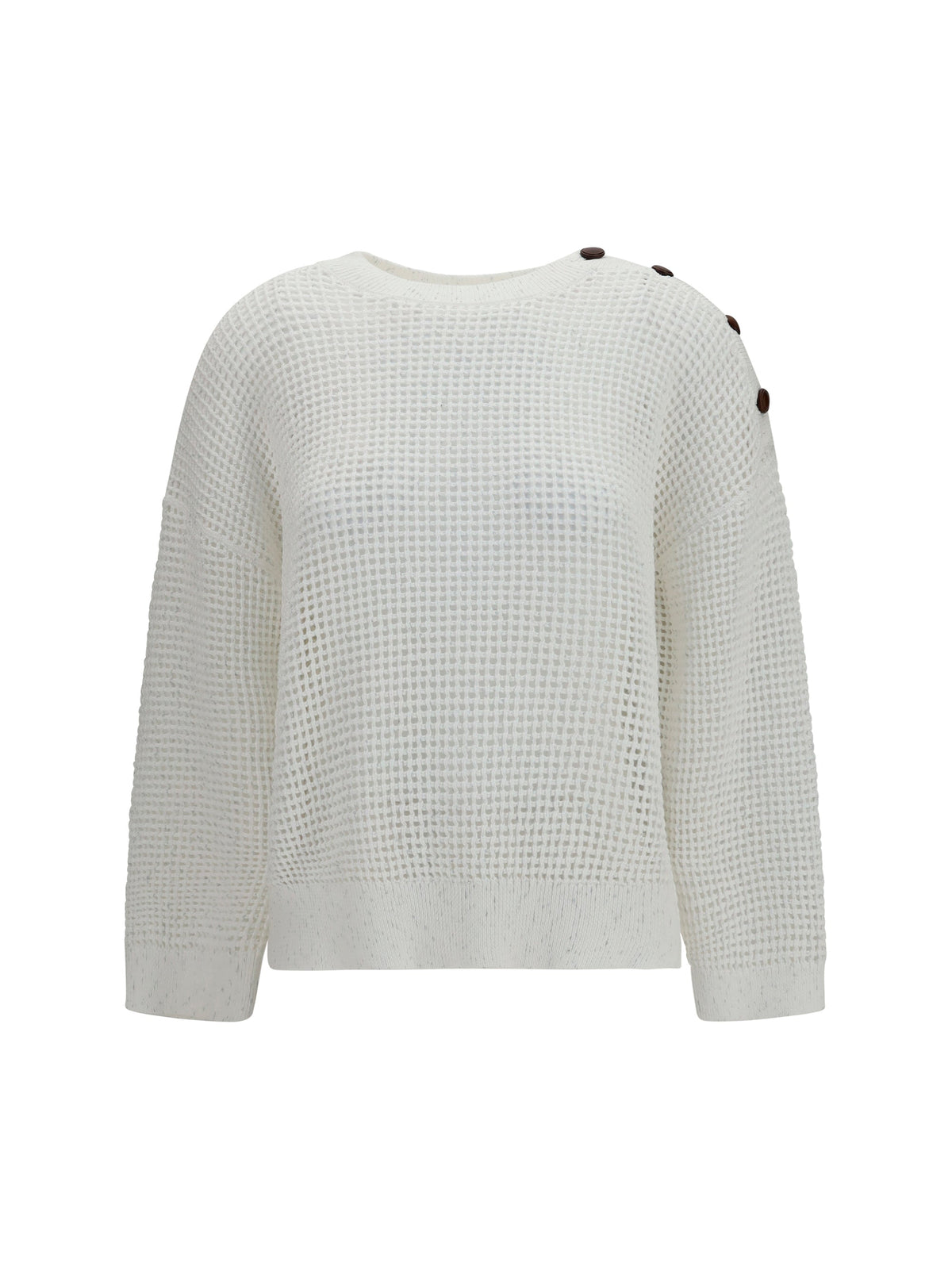 Brunello Cucinelli Women Openwork Sweater With Shoulder Buttons
