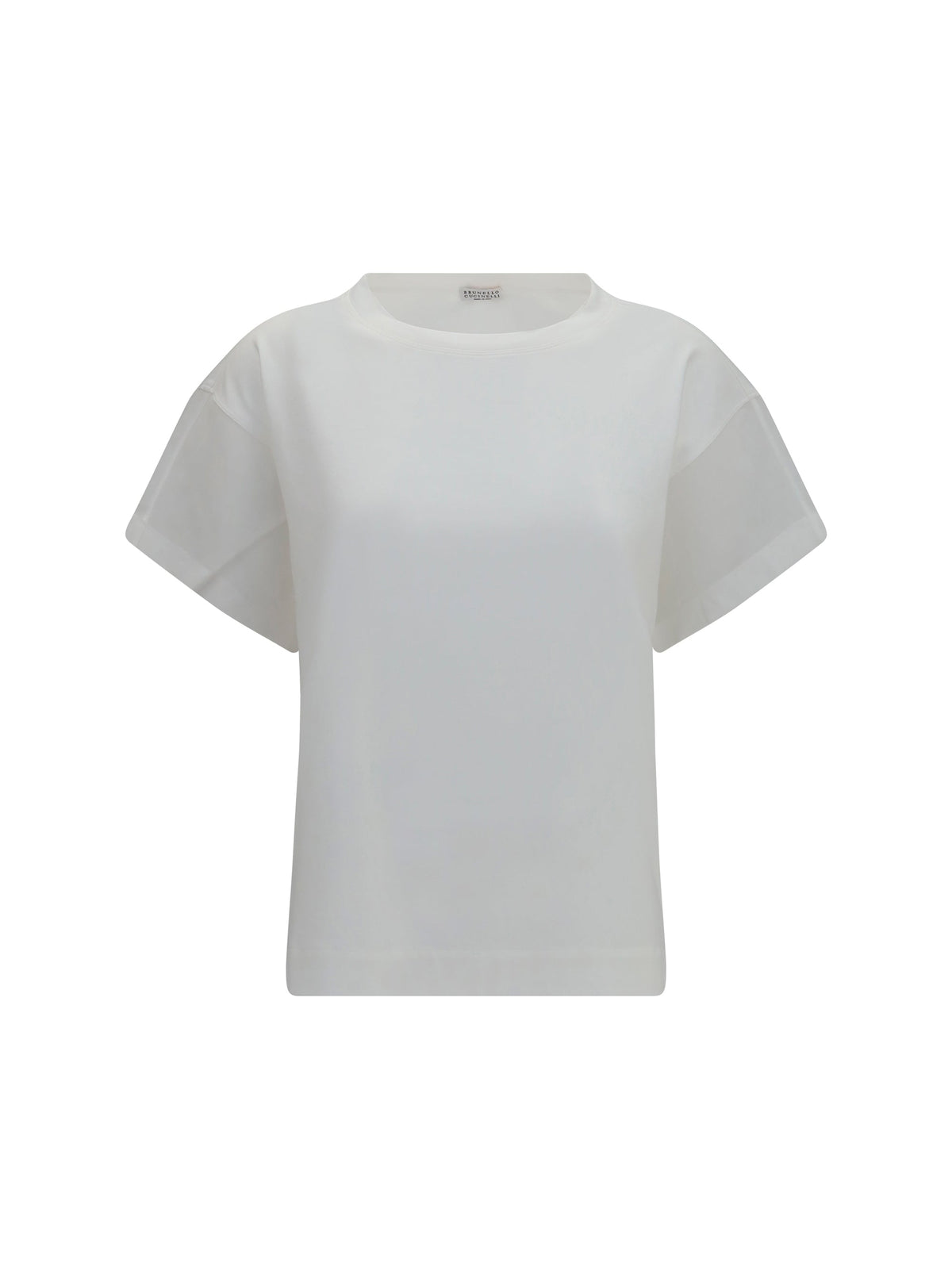 Brunello Cucinelli Women Cotton T-Shirt With Sheer Sleeves And Side Panels