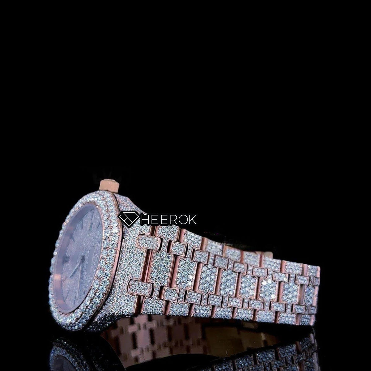 AP Royal Oak Rose Gold Dial Black Stick Markers Diamond Bezel Rose Gold Moissanite Diamond Bracelet