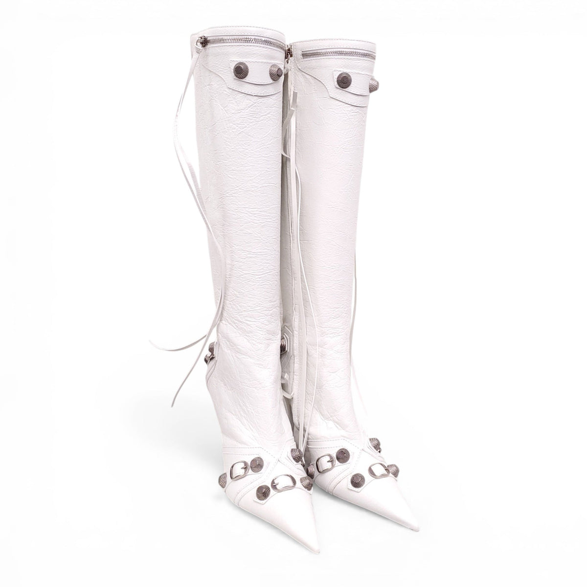 BALENCIAGA WHITE AND SILVER CAGOLE BOOTS - SIZE 41