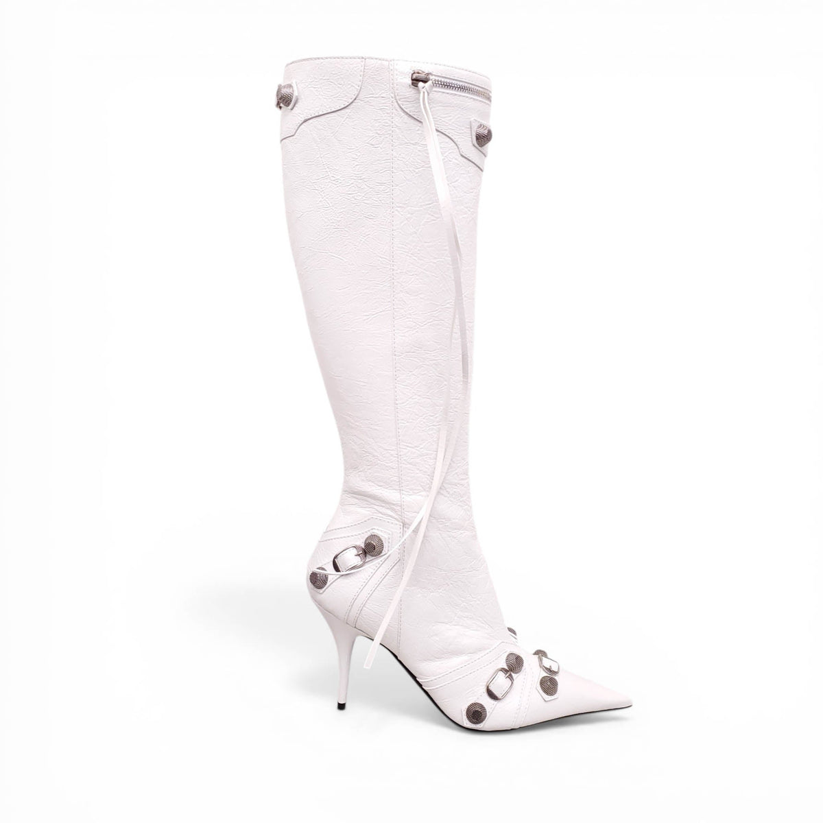 BALENCIAGA WHITE AND SILVER CAGOLE BOOTS - SIZE 41