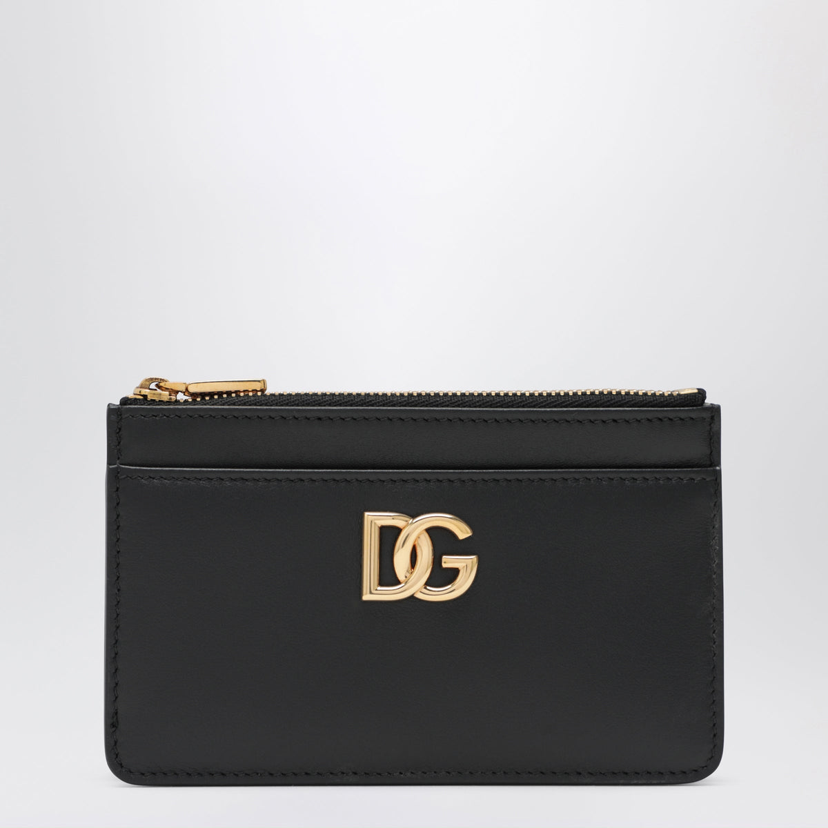 Dolce&Gabbana Black Leather Zip Card Holder With Dg Logo Women
