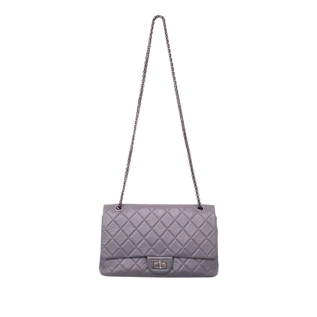 CHANEL GREY LAMBSKIN QUILTED RE-ISSUE FLAP BAG