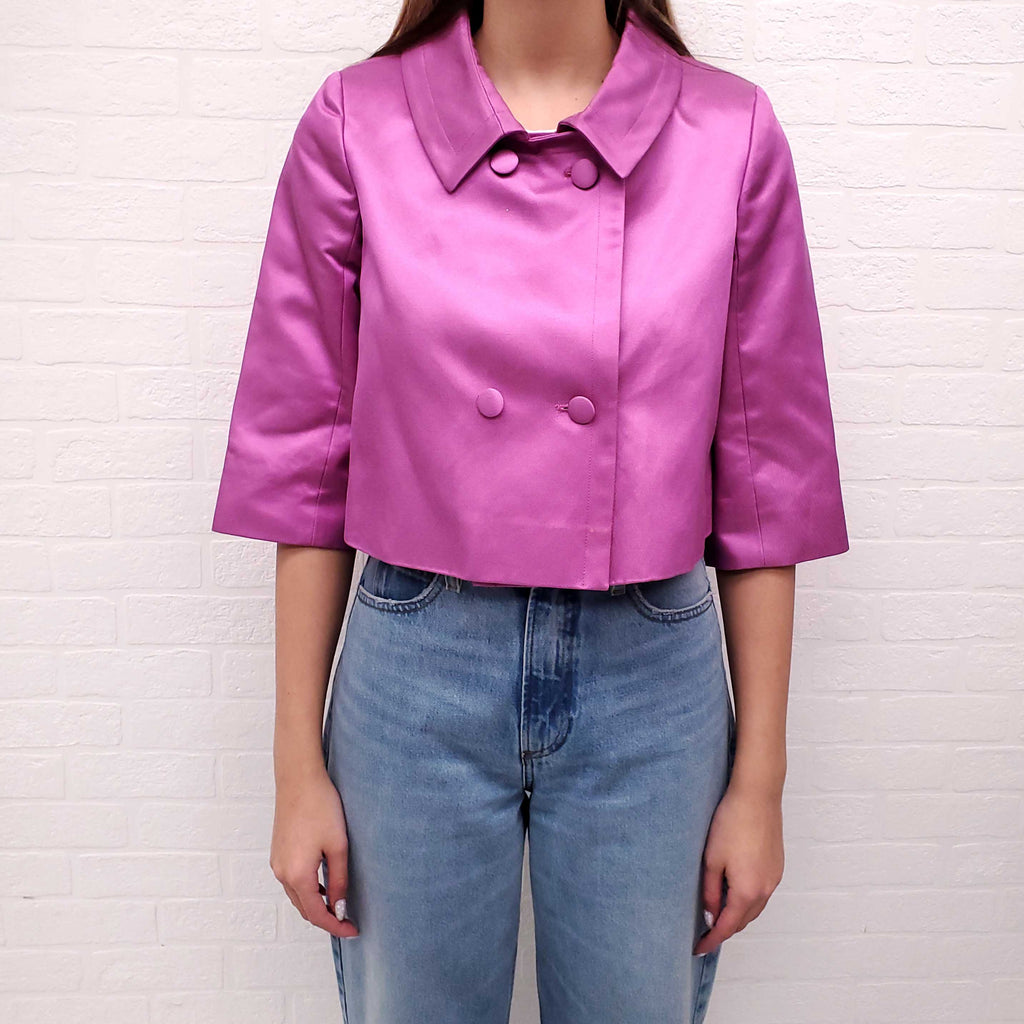 CHRISTIAN DIOR PURPLE CROPPED PEAU DE SOIE BLAZER - SIZE 6