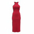 COURRÈGES RED SCUBA 90'S RIBBED MAXI DRESS- SIZE M
