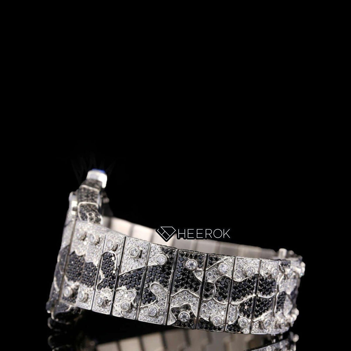 Cartier Santos Skeleton Dial Black and White Diamond Bezel Two Tone Bracelet Moissanite Diamond