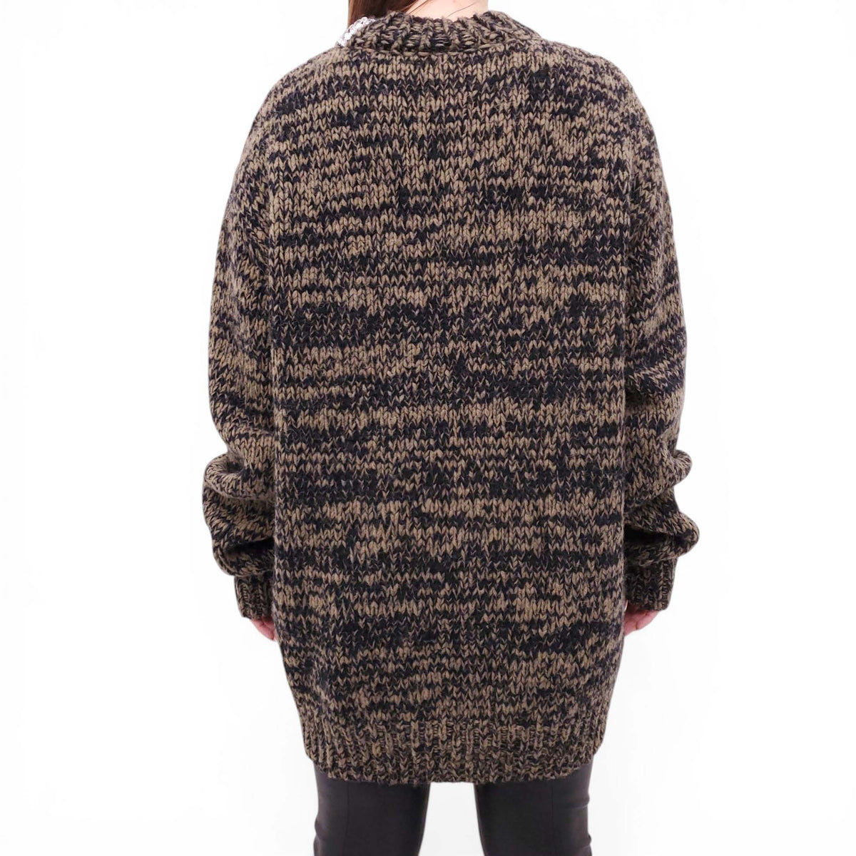 DRIES VAN NOTEN GREEN AND BLACK KNIT SWEATER WITH CRYSTAL NECKLINE - SIZE M