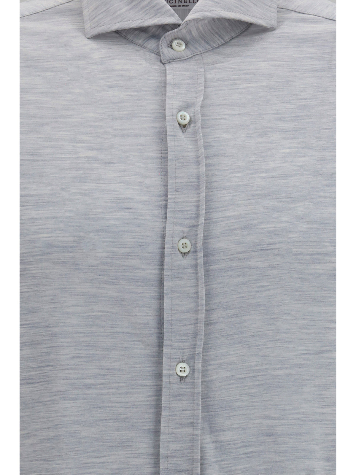 Brunello Cucinelli Men Silk And Cotton Jersey Shirt With Spread Collar