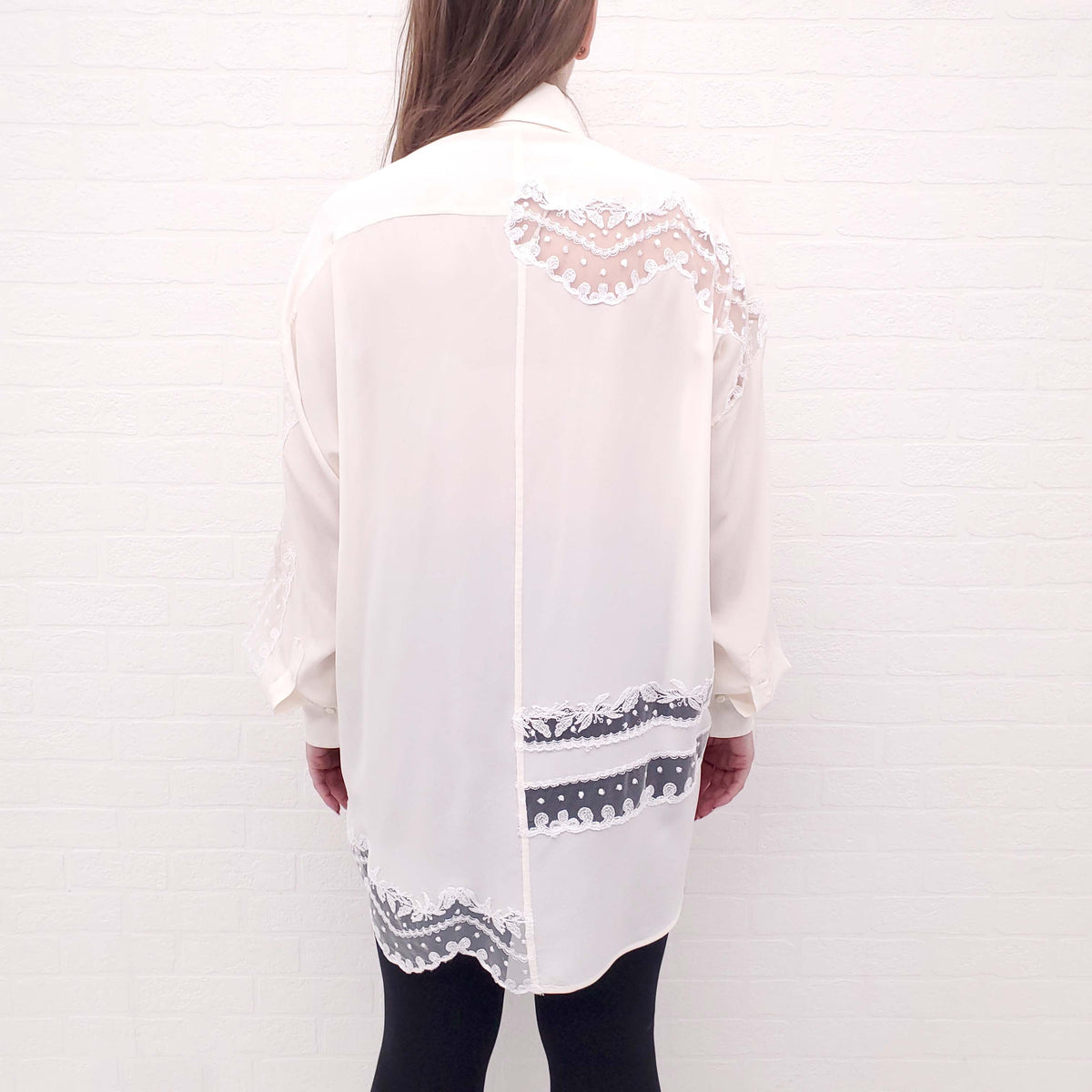 ERMANNO SCERVINO CREAM SILK LACE BLOUSE - SIZE 40