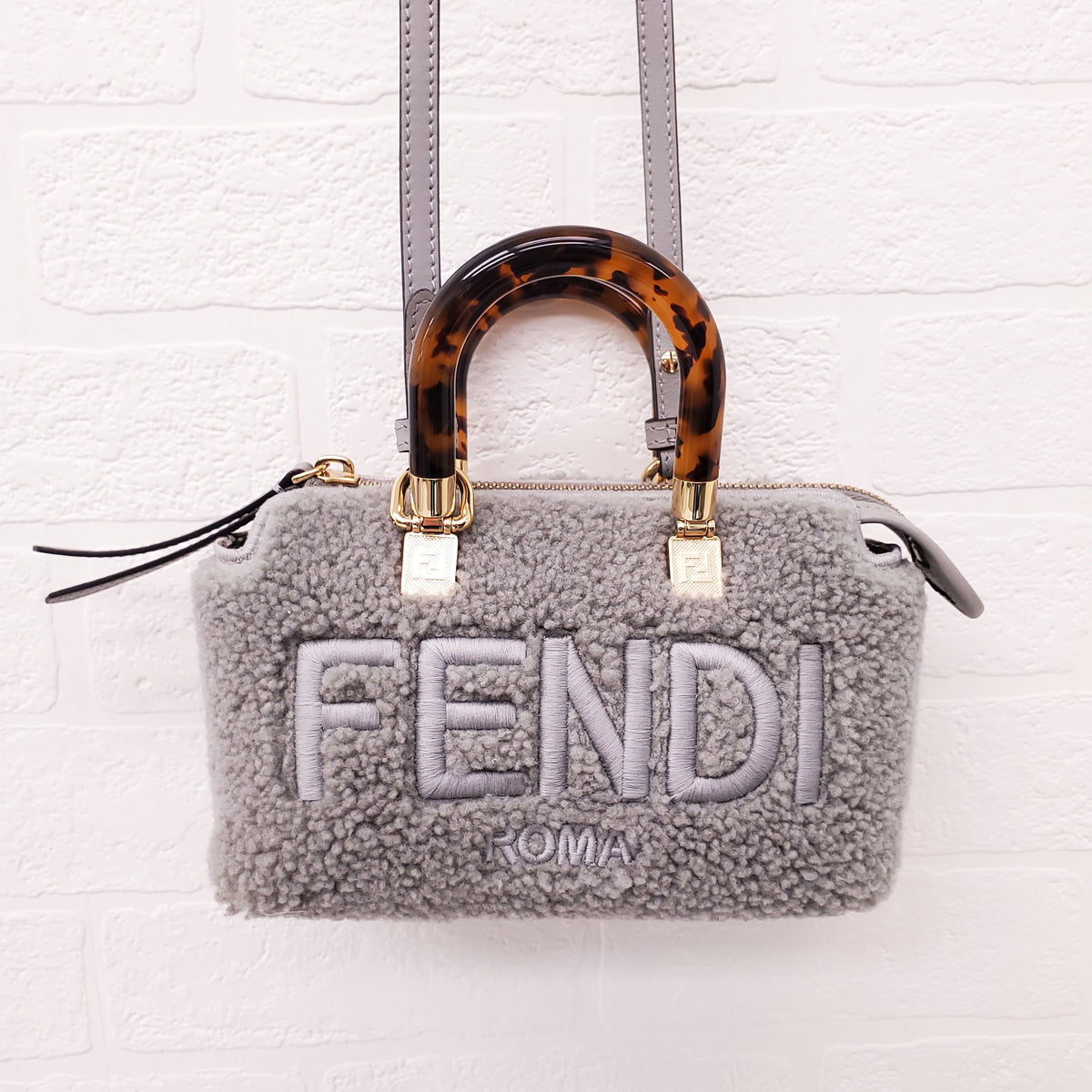 FENDI 2022 SHEEPSKIN LOGO EMBROIDERED 'BY THE WAY' MINI BOSTON BAG