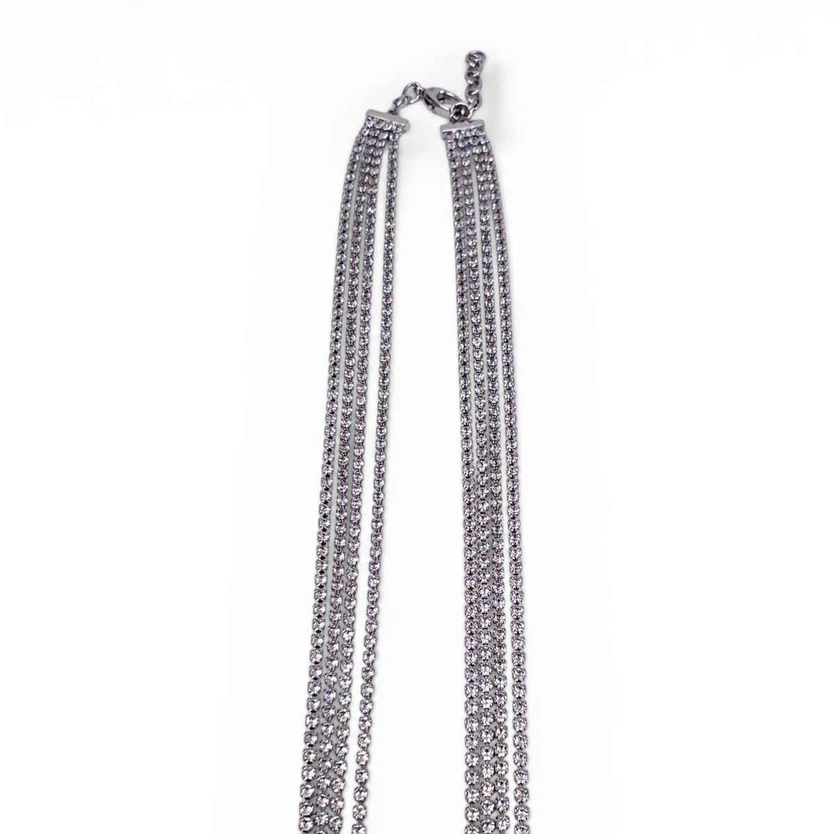 GUCCI CRYSTAL LOGO TRAINGLE FRINGE NECKLACE