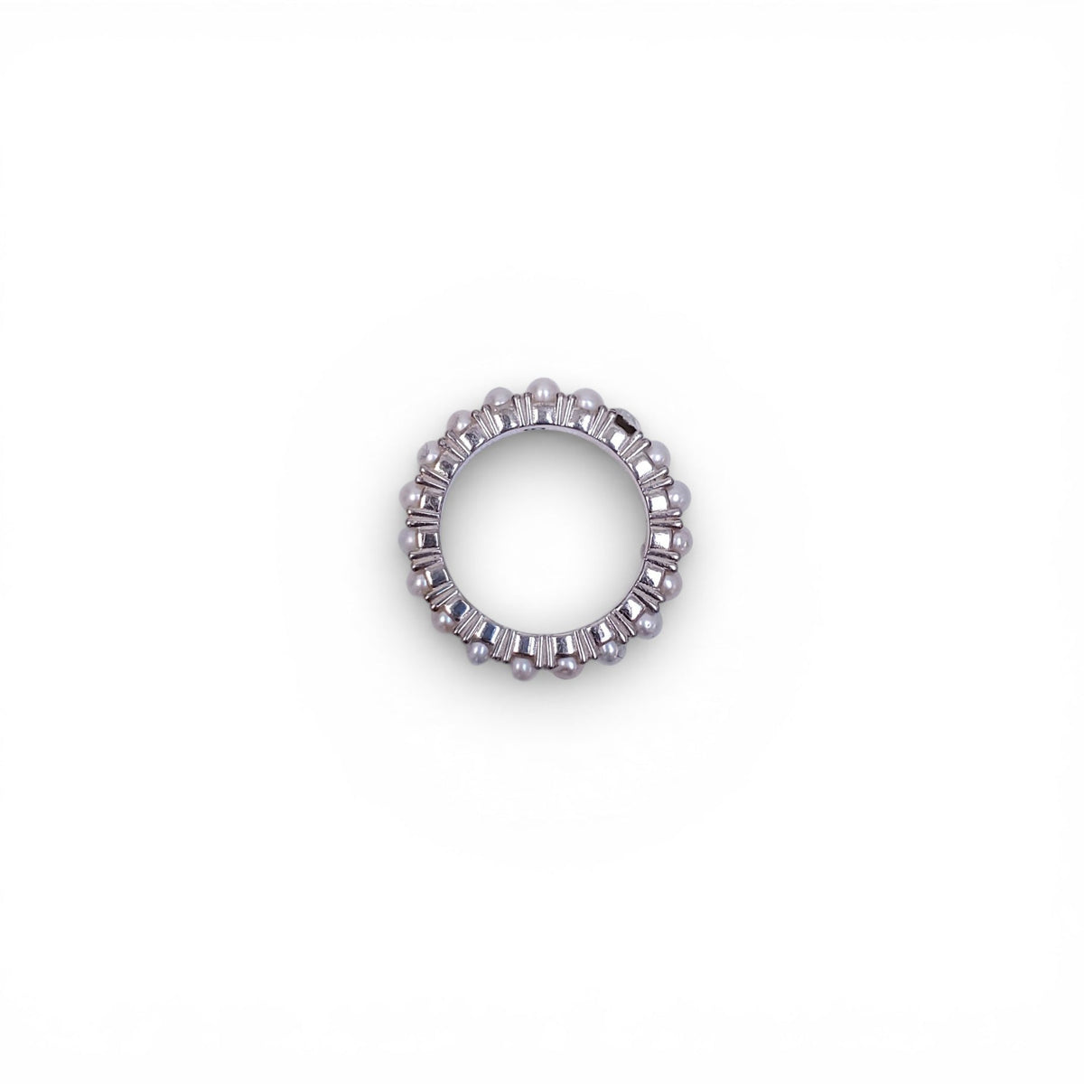 HATTON LABS SILVER PEARL AND CRYSTAL RING - SIZE 9