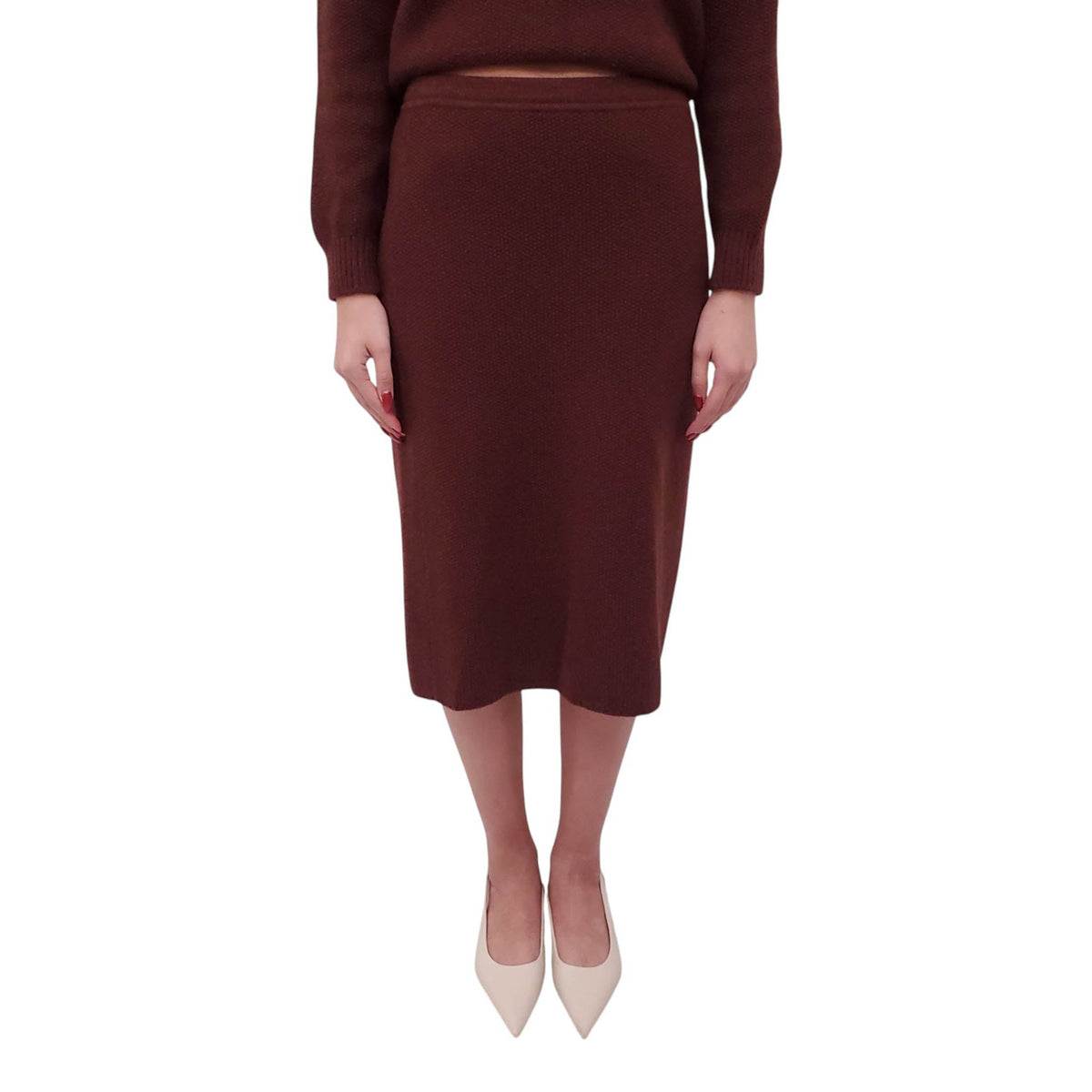 HERMÈS BURGUNDY KNIT SKIRT SET - SIZE 38