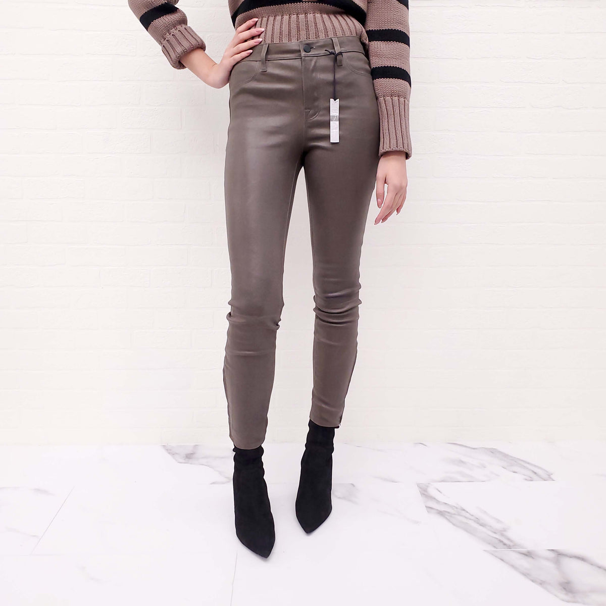 J BRAND KHAKI GREEN LEATHER JEANS - SIZE 28