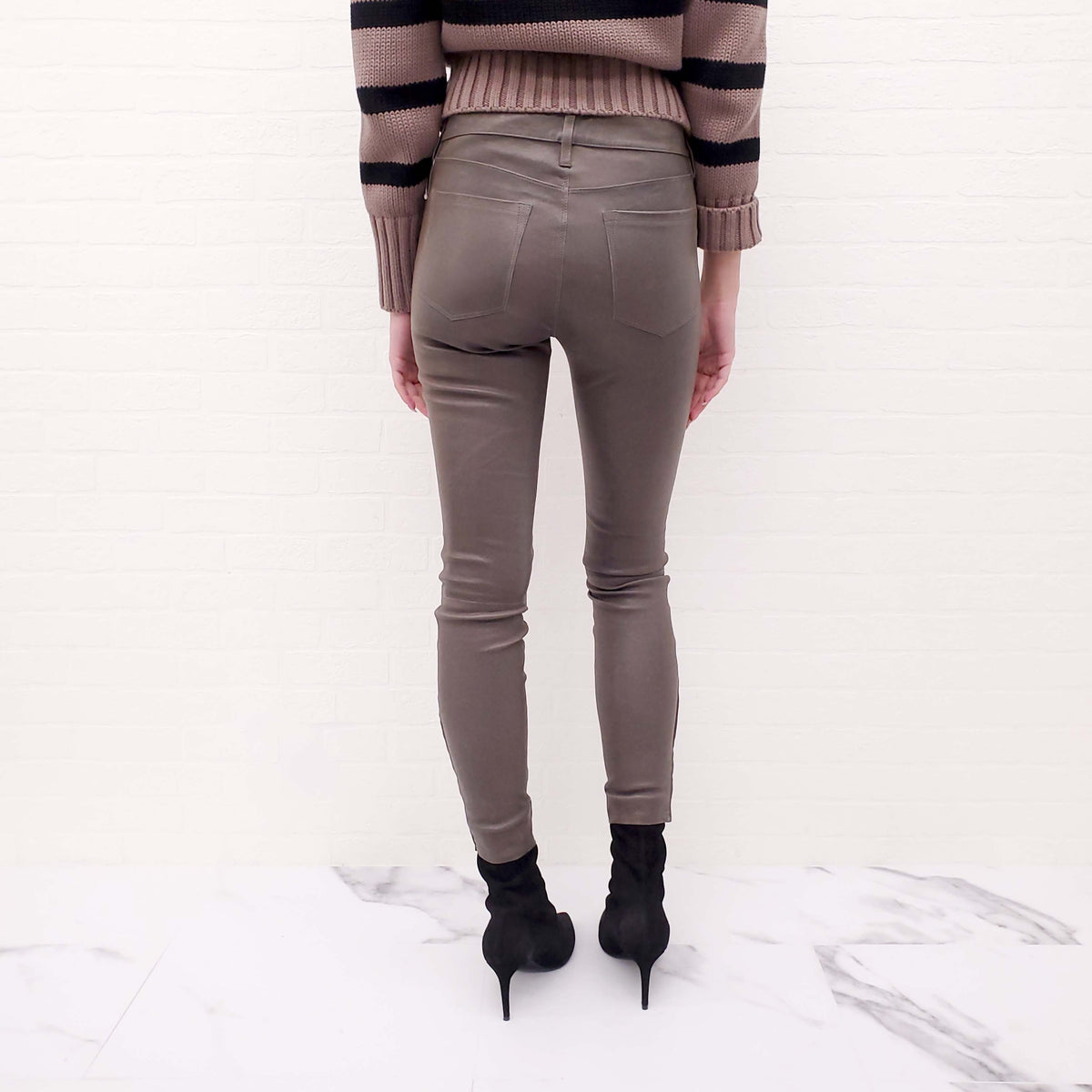 J BRAND KHAKI GREEN LEATHER JEANS - SIZE 28