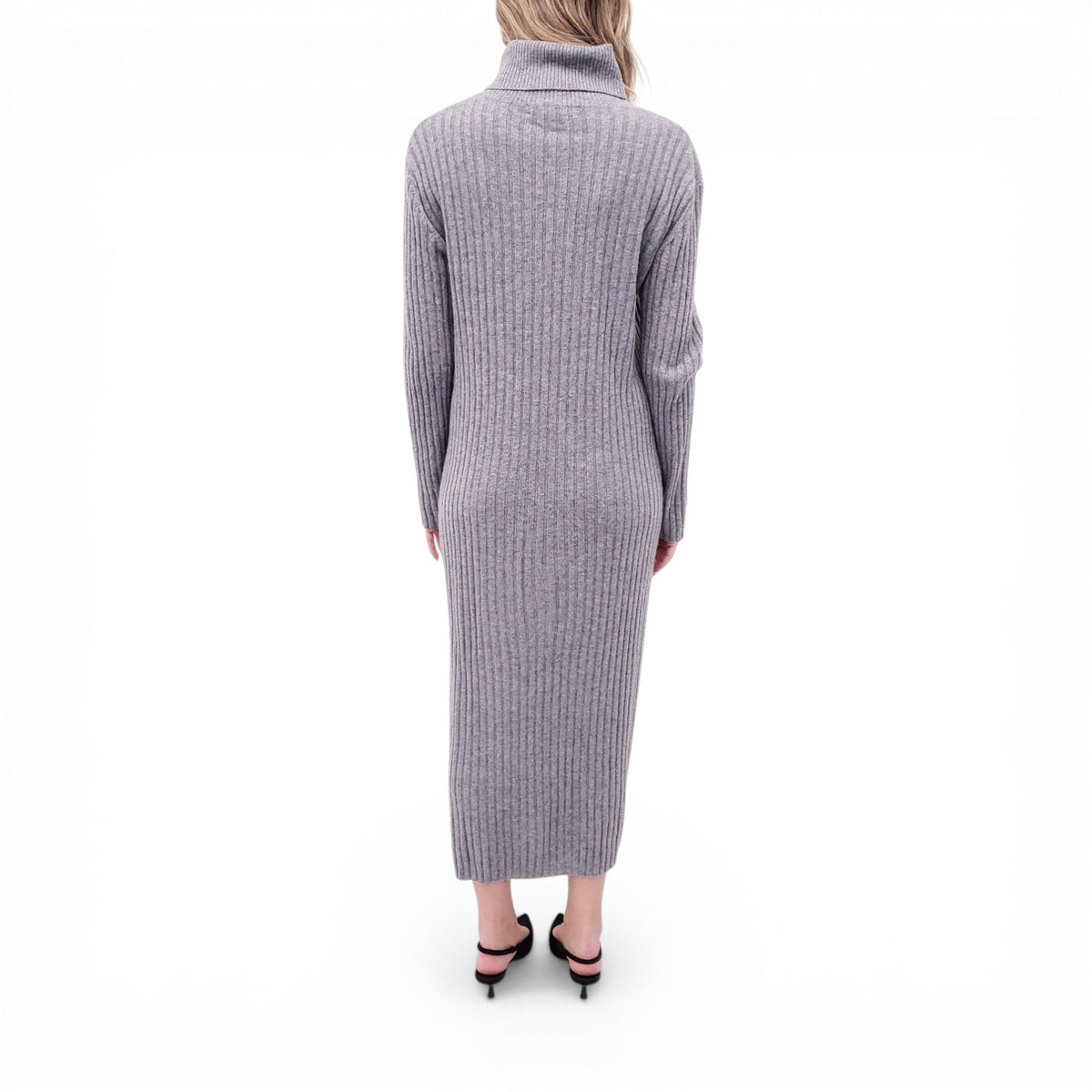 LISA YANG GREY RIBBED CASHMERE TURTLENECK DRESS - SIZE 2/M