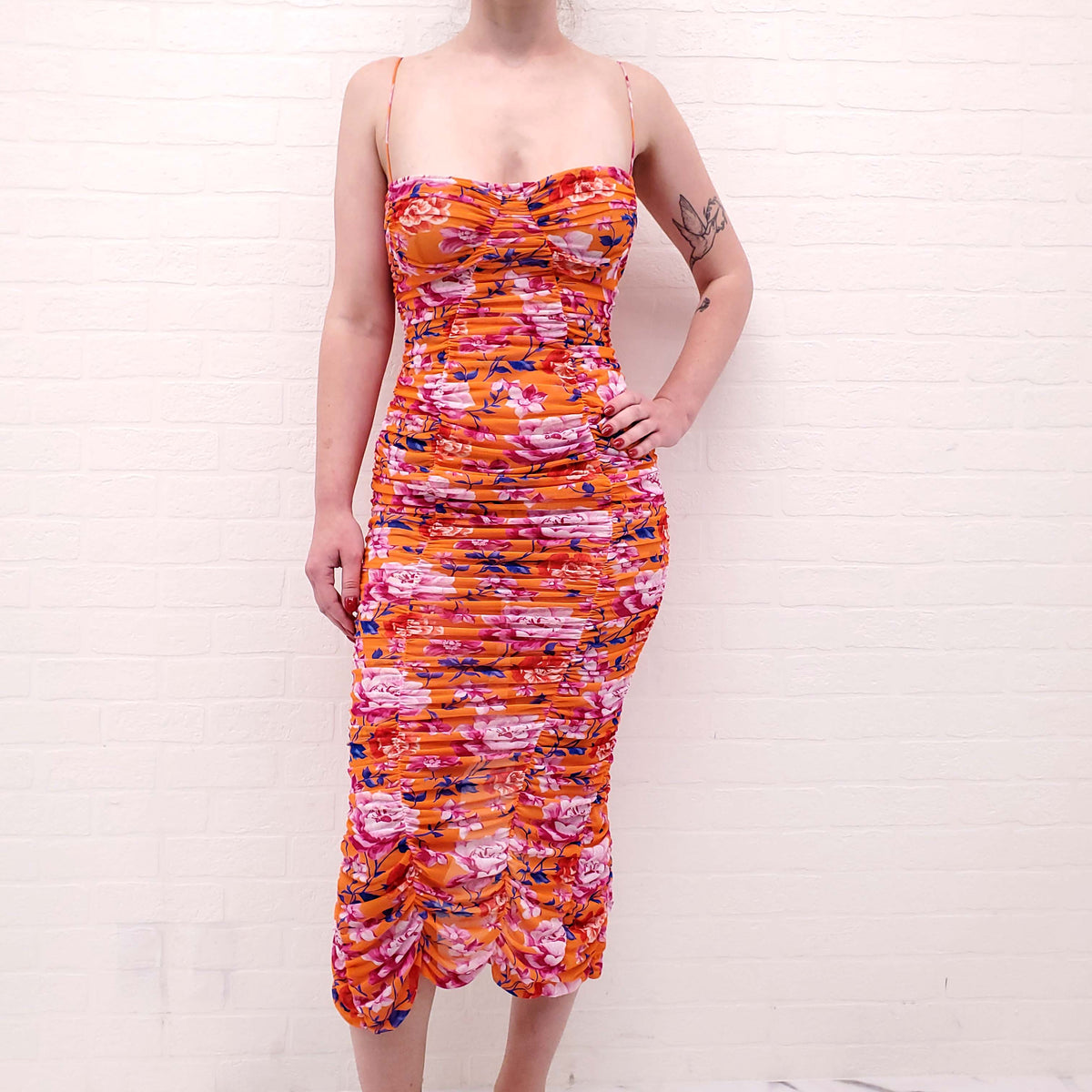 MAGDA BUTRYM FLORAL RUCHED DRESS - SIZE 42