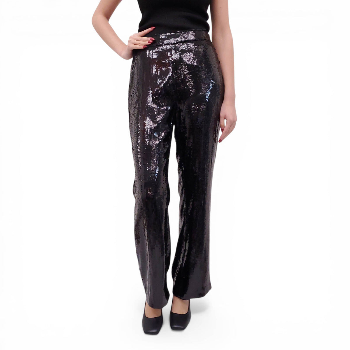 MAX MARA STUDIO BLACK SEQUIN PANTS - SIZE 42