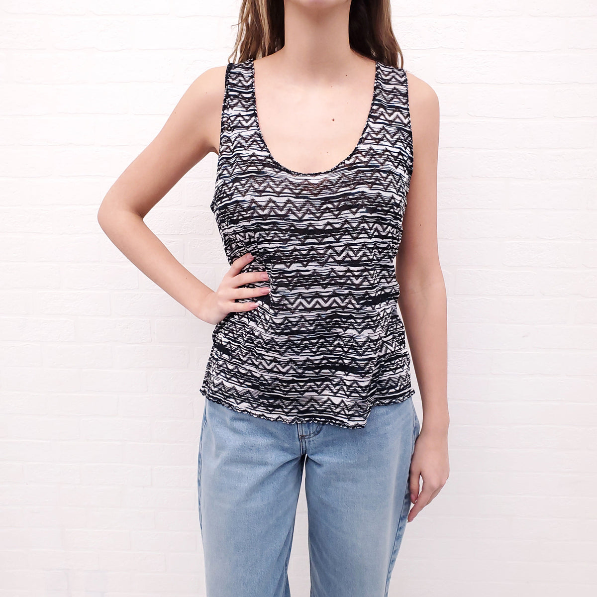 MISSONI VINTAGE TWO PIECE BLACK AND WHITE PATTERNED CARDIGAN SET - SIZE 10