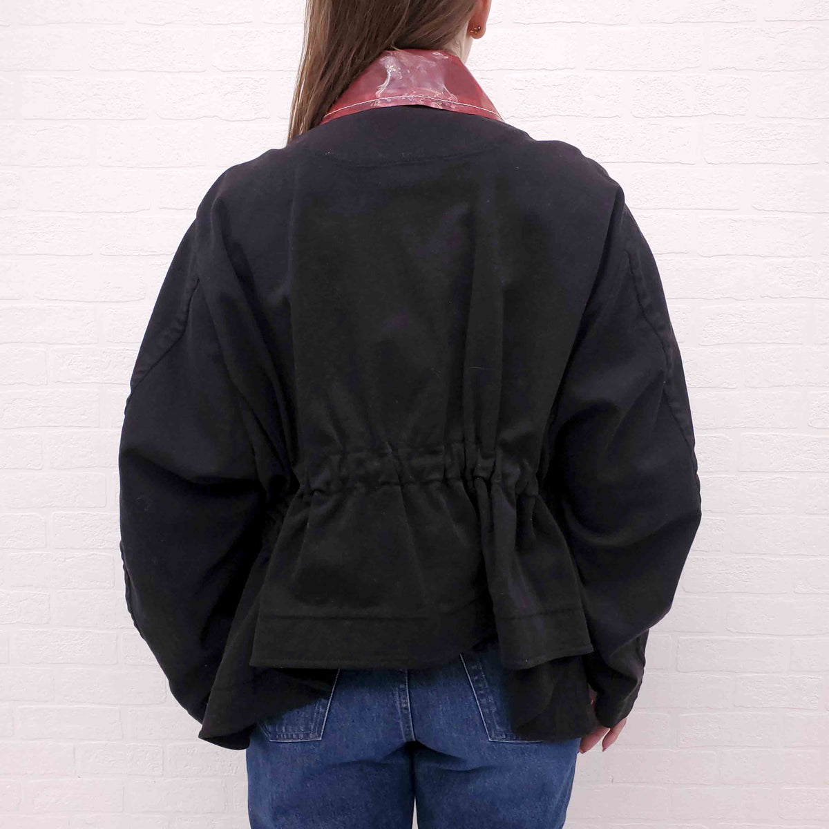 Nº21 DENIM JACKET WITH RED PVC COLLAR - SIZE 44