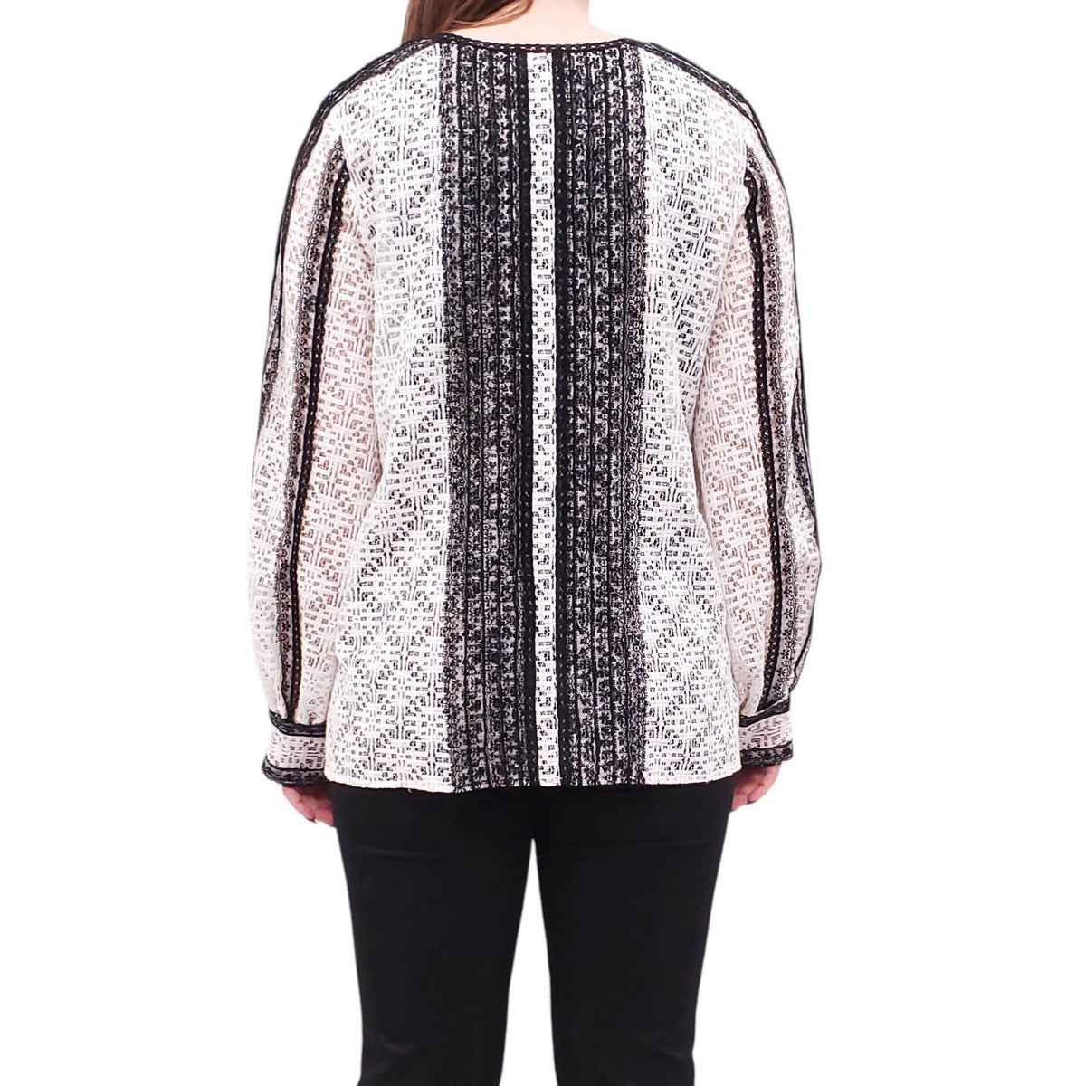 OSCAR DE LA RENTA WHITE AND BLACK LACE BLOUSE - SIZE 14
