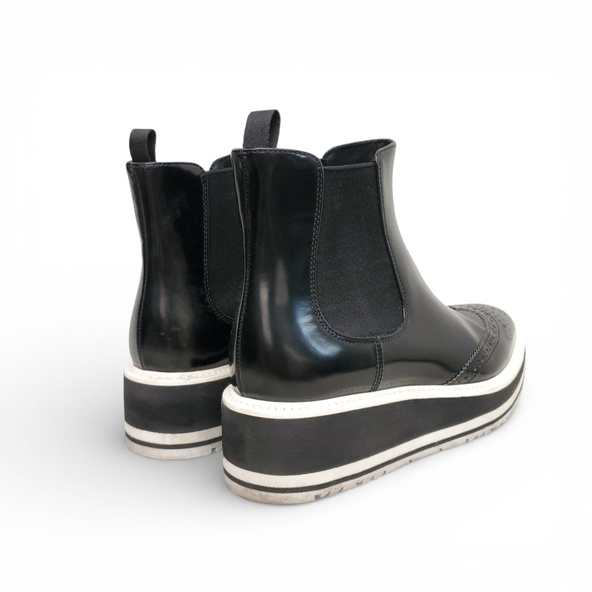 PRADA BLACK AND WHITE SPECTATOR CHELSEA BOOTS - SIZE 35.5