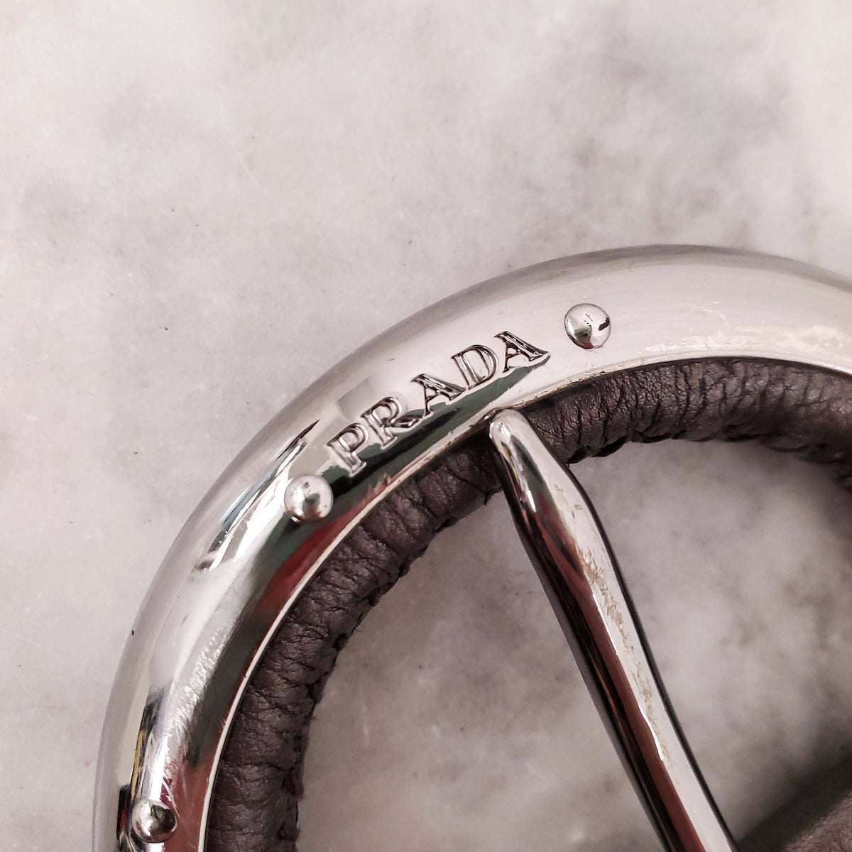 PRADA SILVER LEATHER BELT- SIZE 85